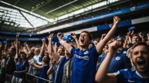 aficionados del Chelsea celebrando un gol