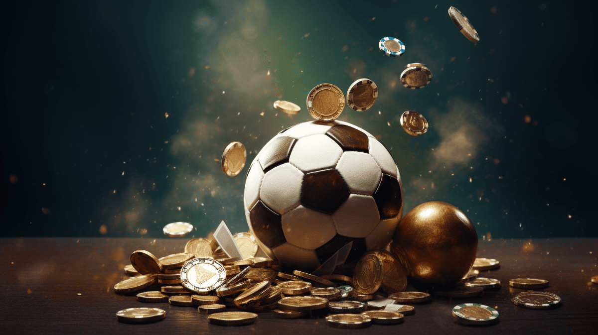 un balón y unas monedas reflejan la importancia del stake en las apuestas deportivas